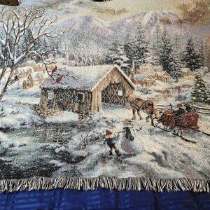 ❄️ Nicky Boehme Winter Scene Woven Throw Blanket 50x60 | Horse Sleigh | No Flaws